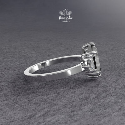 Hexagon Black Diamond Three-Stone Engagement Ring