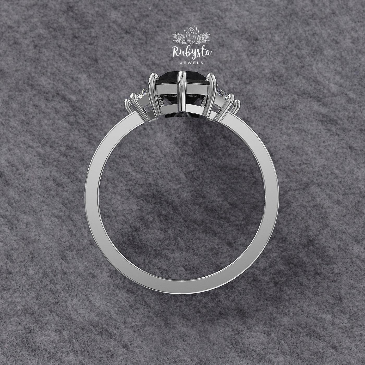 Hexagon Black Diamond Three-Stone Engagement Ring