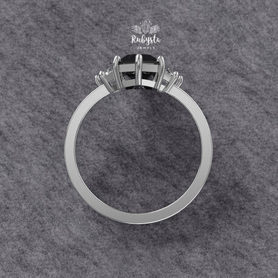 Hexagon Black Diamond Three-Stone Engagement Ring