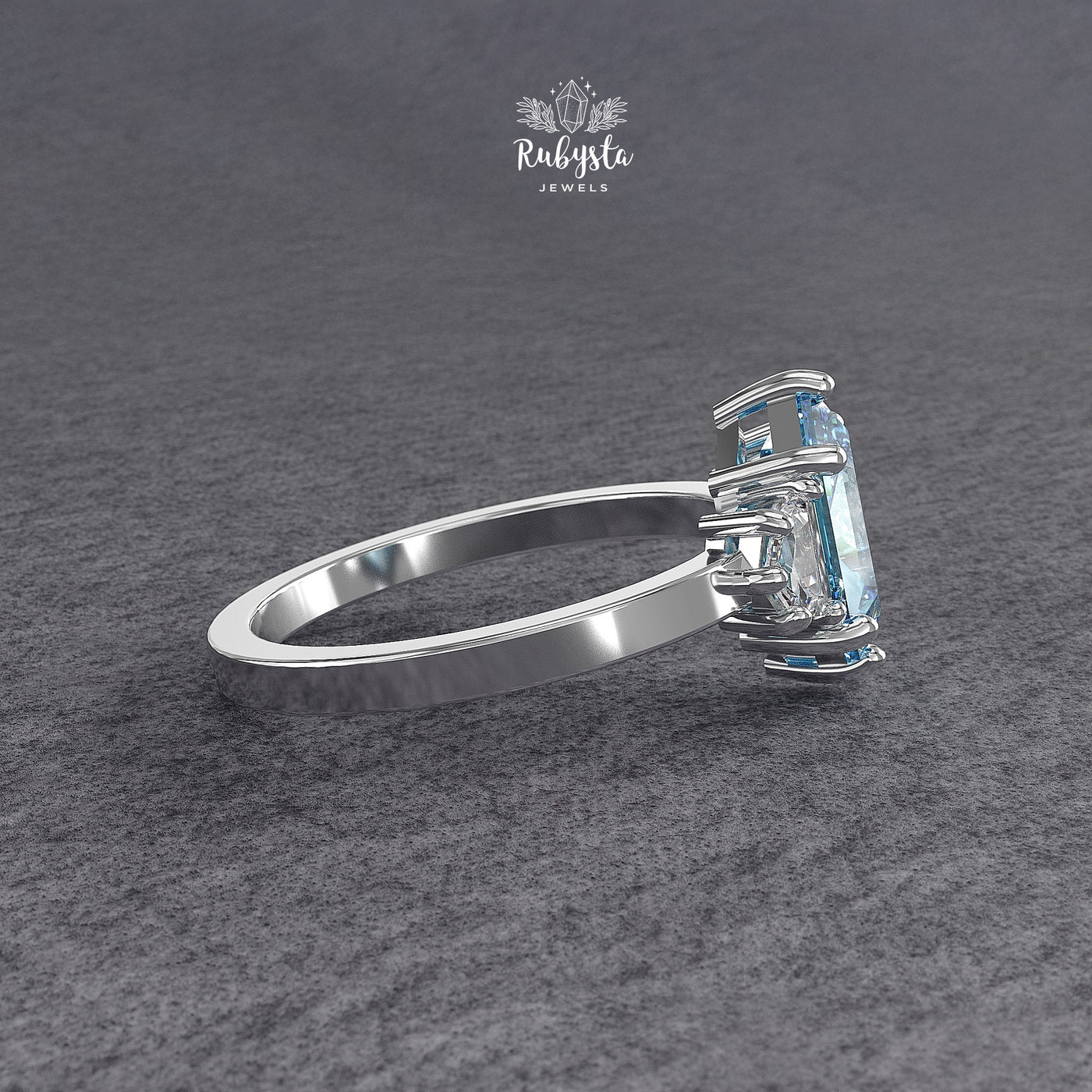 Hexagon Blue Lab-Grown Diamond Three-Stone Engagement Ring