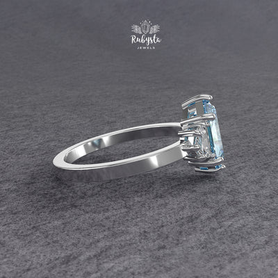 Hexagon Blue Lab-Grown Diamond Three-Stone Engagement Ring