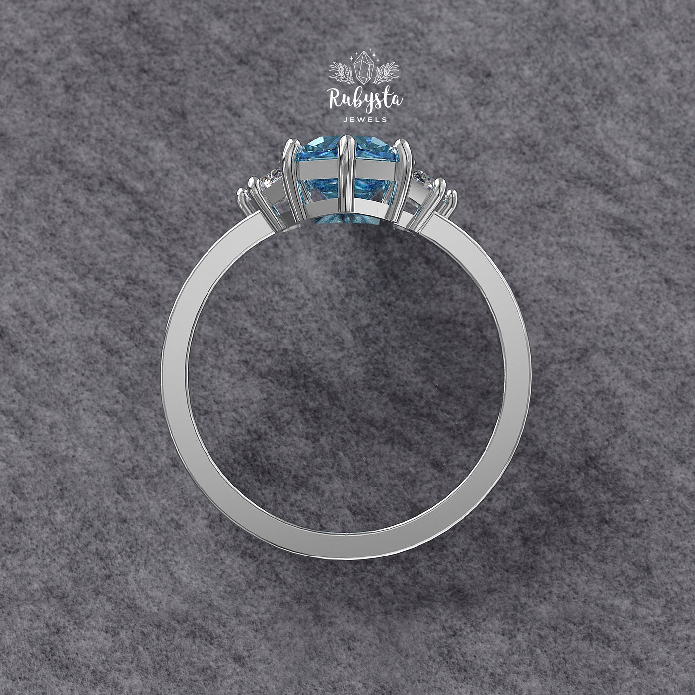 Hexagon Blue Lab-Grown Diamond Three-Stone Engagement Ring