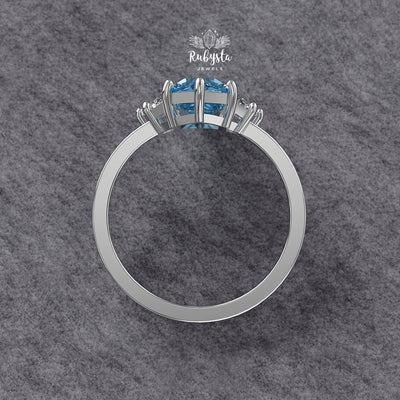 Hexagon Blue Lab-Grown Diamond Three-Stone Engagement Ring