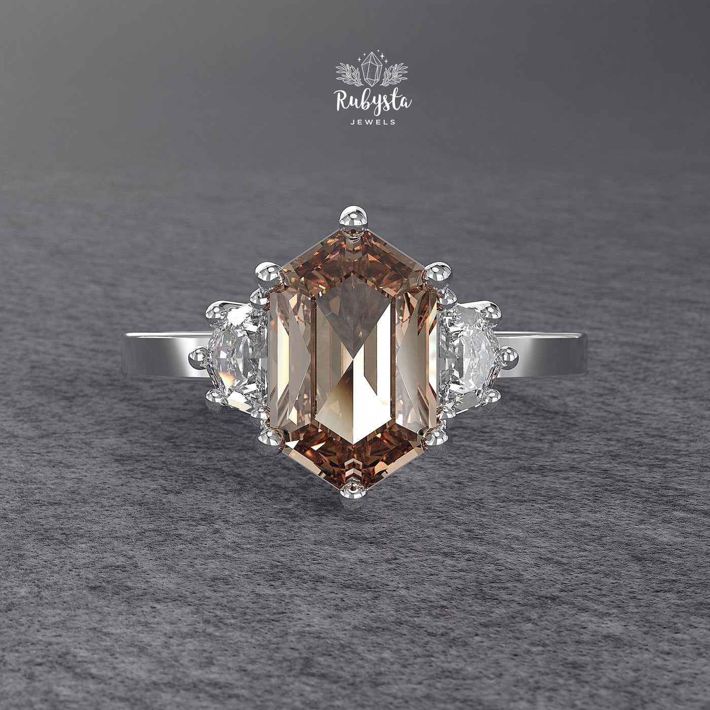 Fancy Brown Hexagon Lab-Grown Diamond Three-Stone Engagement Ring