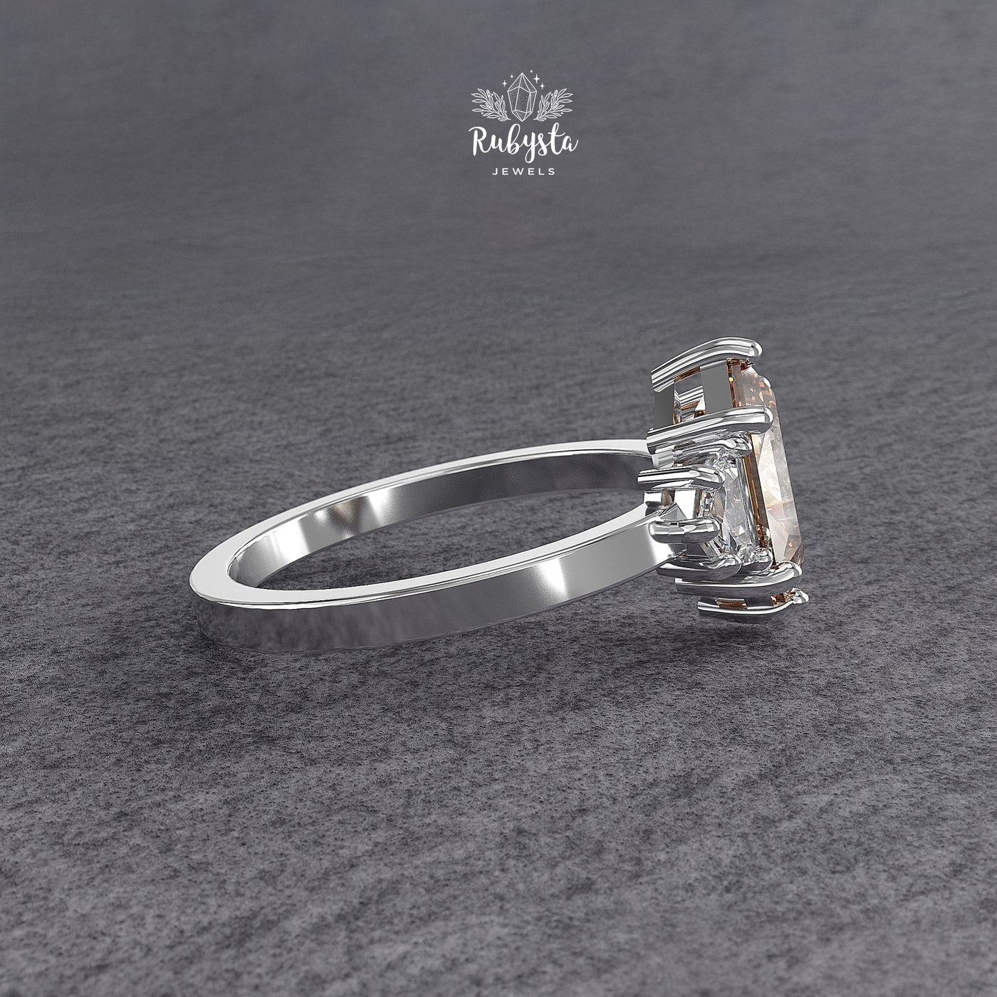 Fancy Brown Hexagon Lab-Grown Diamond Three-Stone Engagement Ring