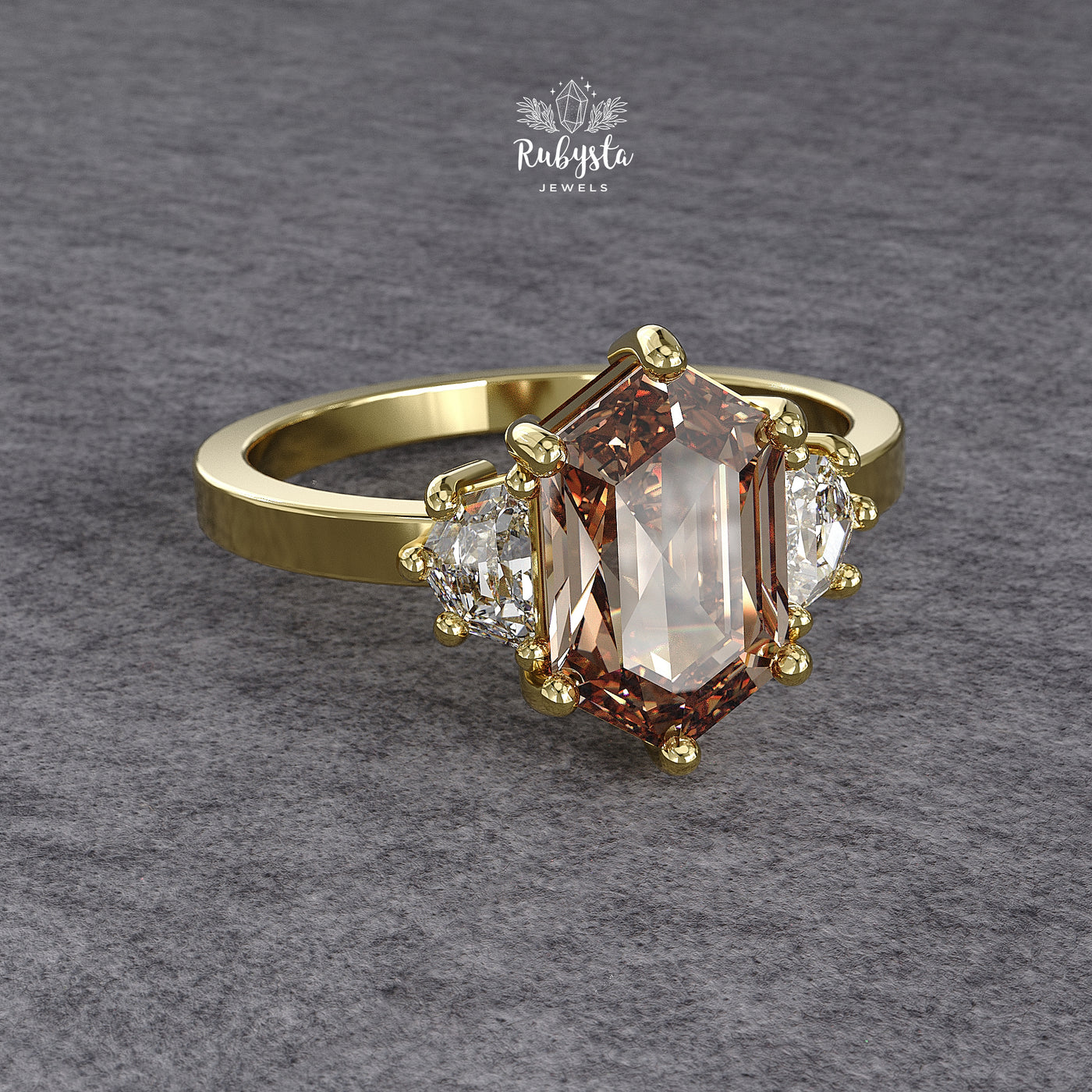 Fancy Brown Hexagon Lab-Grown Diamond Three-Stone Engagement Ring