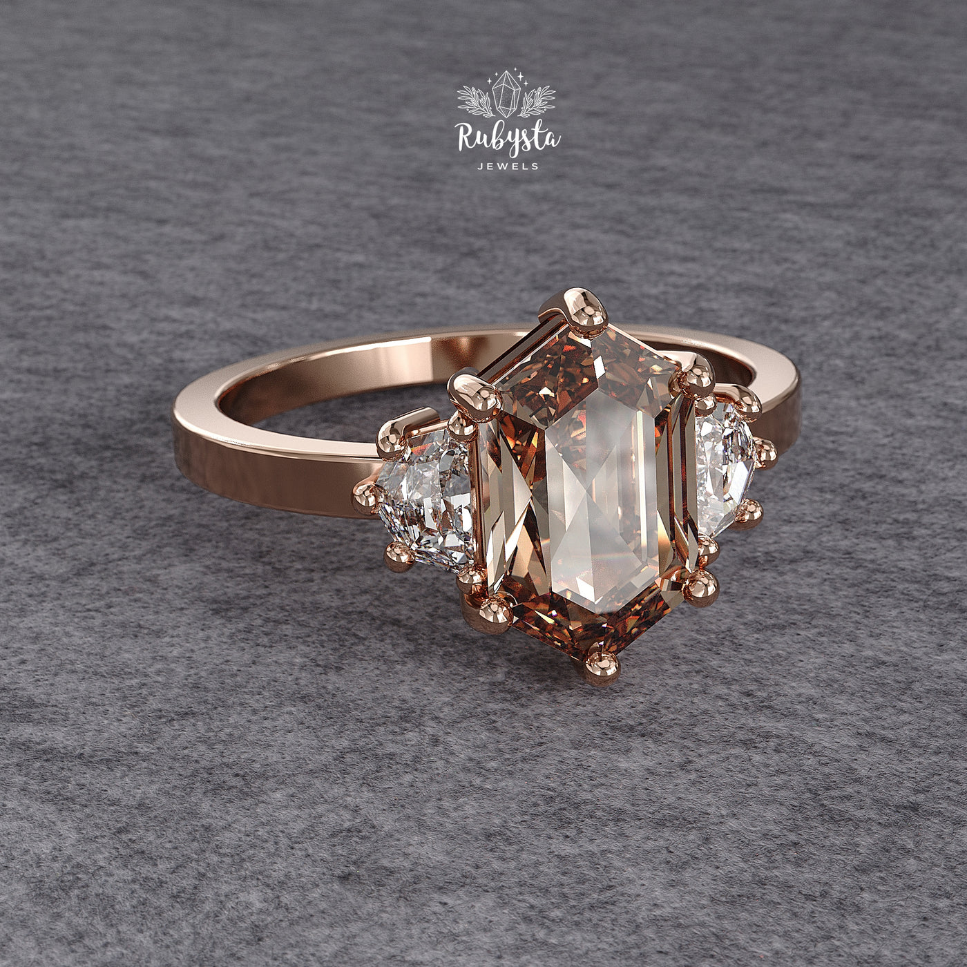 Fancy Brown Hexagon Lab-Grown Diamond Three-Stone Engagement Ring