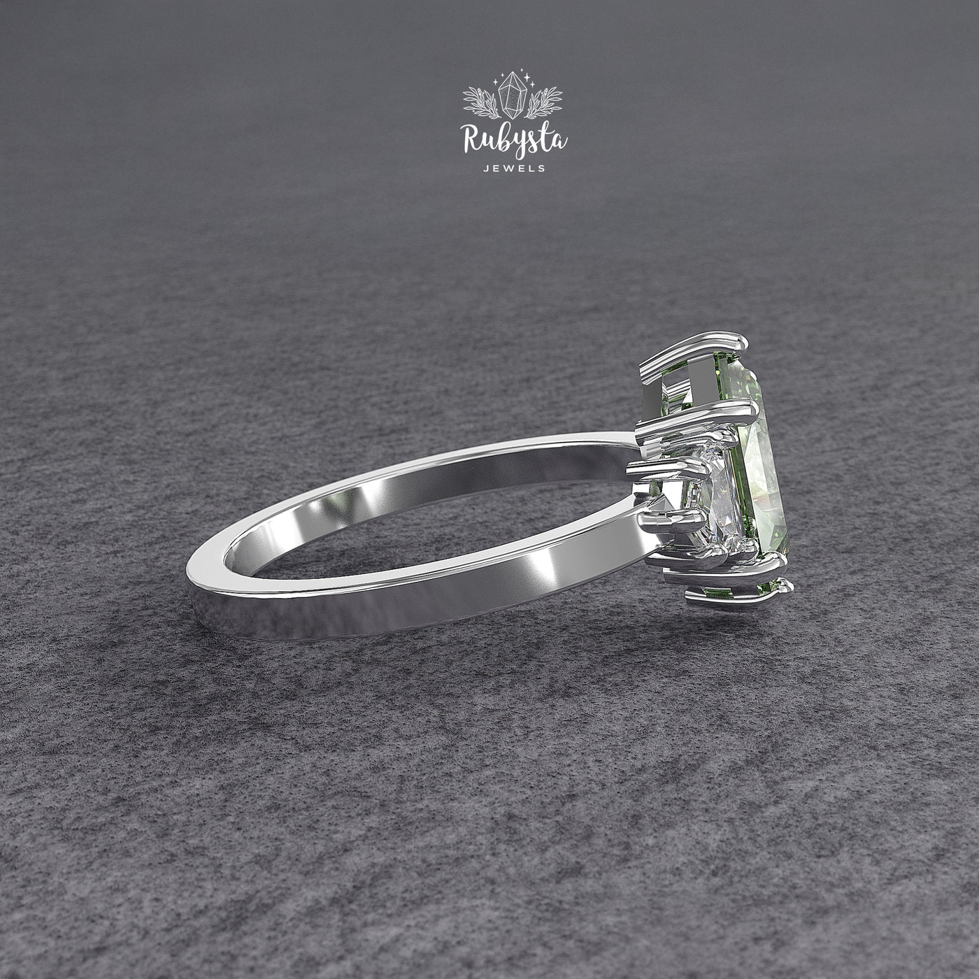 Green Hexagon Lab-Grown Diamond Three-Stone Engagement Ring