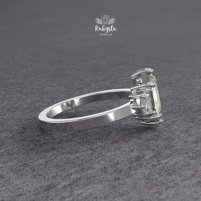 Green Hexagon Lab-Grown Diamond Three-Stone Engagement Ring