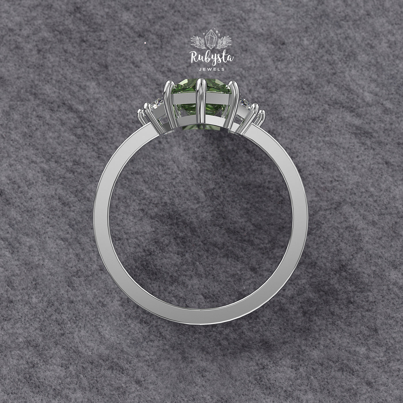 Green Hexagon Lab-Grown Diamond Three-Stone Engagement Ring