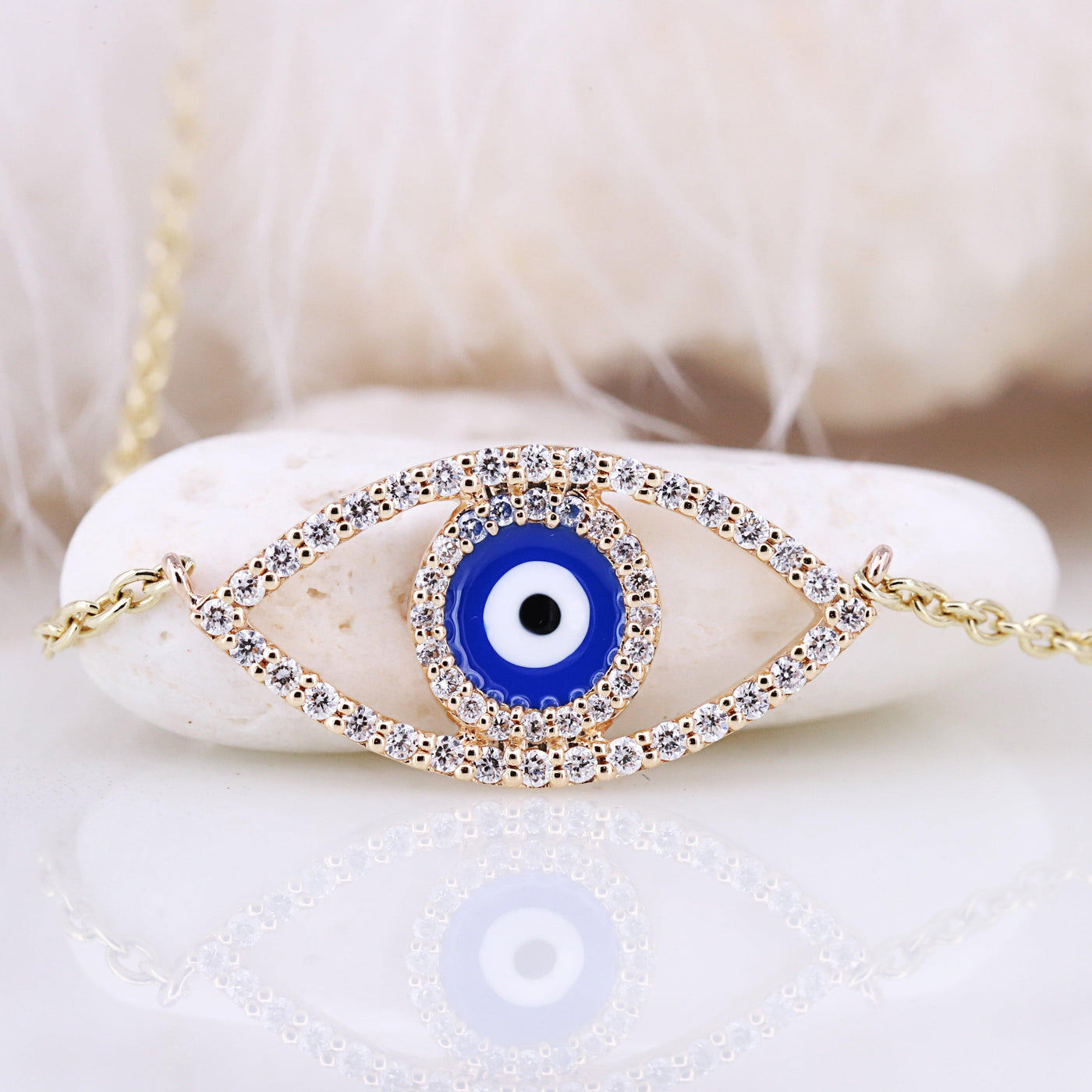14K Gold Evil Eye Necklace for Woman Necklace Gift Solid gold Necklace Evil Eye Pendant Necklace gift for her - Rubysta - Rubysta