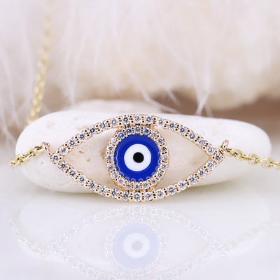 14K Gold Evil Eye Necklace for Woman Necklace Gift Solid gold Necklace Evil Eye Pendant Necklace gift for her - Rubysta