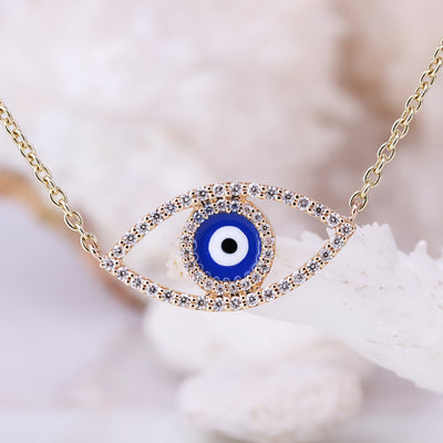14K Gold Evil Eye Necklace for Woman Necklace Gift Solid gold Necklace Evil Eye Pendant Necklace gift for her - Rubysta