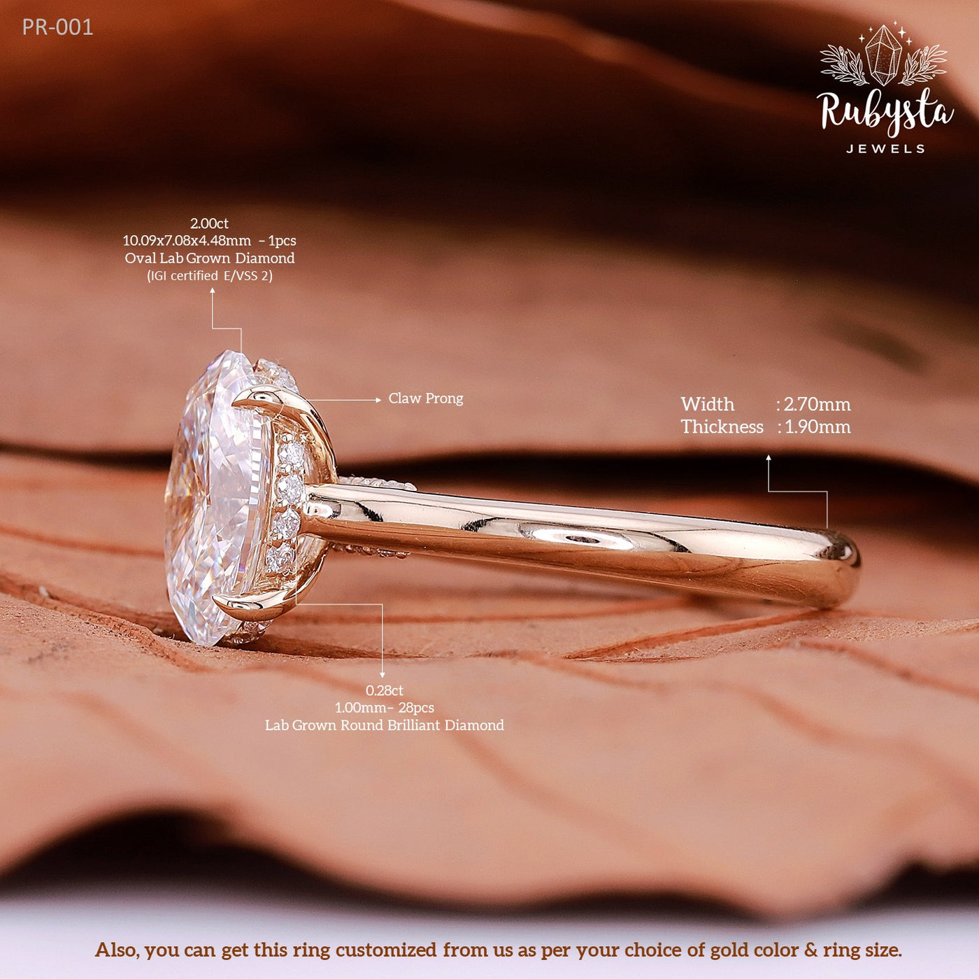 2ct Oval Lab Grown Diamond Ring | IGI Certified E/VVS2 | Claw Prong Solitaire | Ethical Gold Engagement Ring