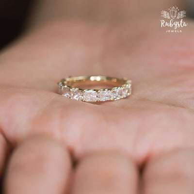 2.37ct Lab Grown Radiant Cut Diamond Eternity Ring | Round Prong Setting | Custom Yellow Gold Band