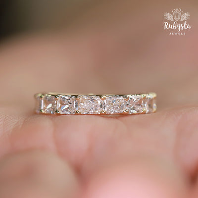 2.37ct Lab Grown Radiant Cut Diamond Eternity Ring | Round Prong Setting | Custom Yellow Gold Band