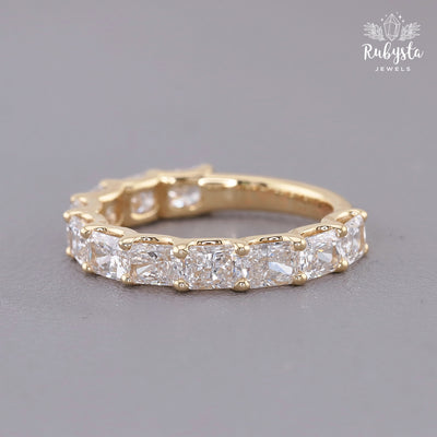 2.37ct Lab Grown Radiant Cut Diamond Eternity Ring | Round Prong Setting | Custom Yellow Gold Band