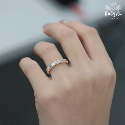 2.37ct Lab Grown Radiant Cut Diamond Eternity Ring | Round Prong Setting | Custom Yellow Gold Band