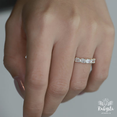 2.37ct Lab Grown Radiant Cut Diamond Eternity Ring | Round Prong Setting | Custom Yellow Gold Band