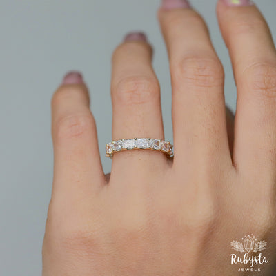2.37ct Lab Grown Radiant Cut Diamond Eternity Ring | Round Prong Setting | Custom Yellow Gold Band