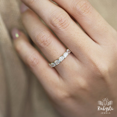 2.37ct Lab Grown Radiant Cut Diamond Eternity Ring | Round Prong Setting | Custom Yellow Gold Band