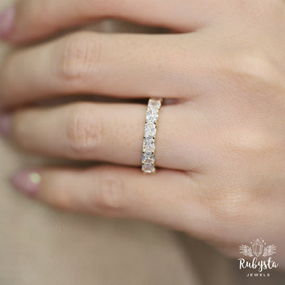 2.37ct Lab Grown Radiant Cut Diamond Eternity Ring | Round Prong Setting | Custom Yellow Gold Band