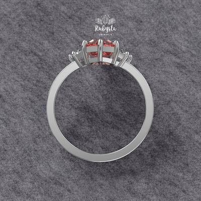 Hexagon Peach-Pink Lab Diamond Three-Stone Engagement Ring