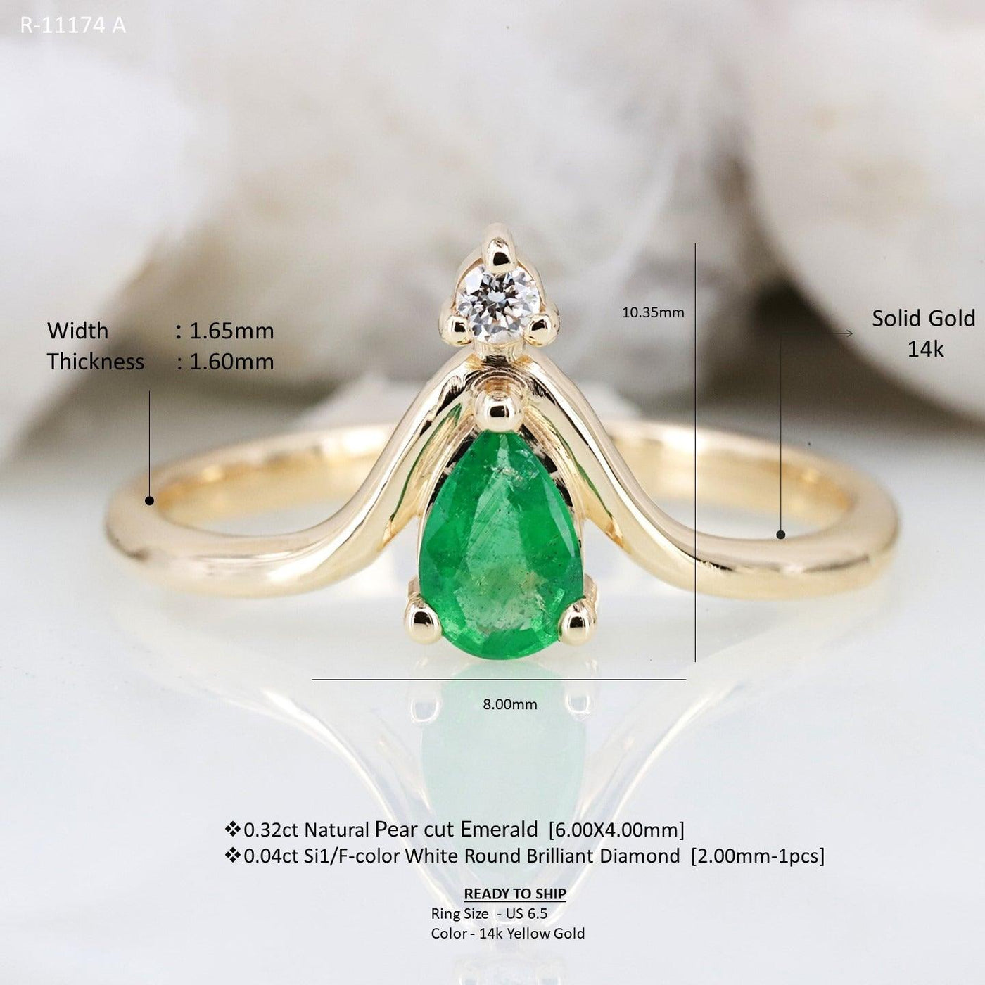 Emerald color pear engagement ring aesthetic ring eternity ring - Rubysta - Rubysta