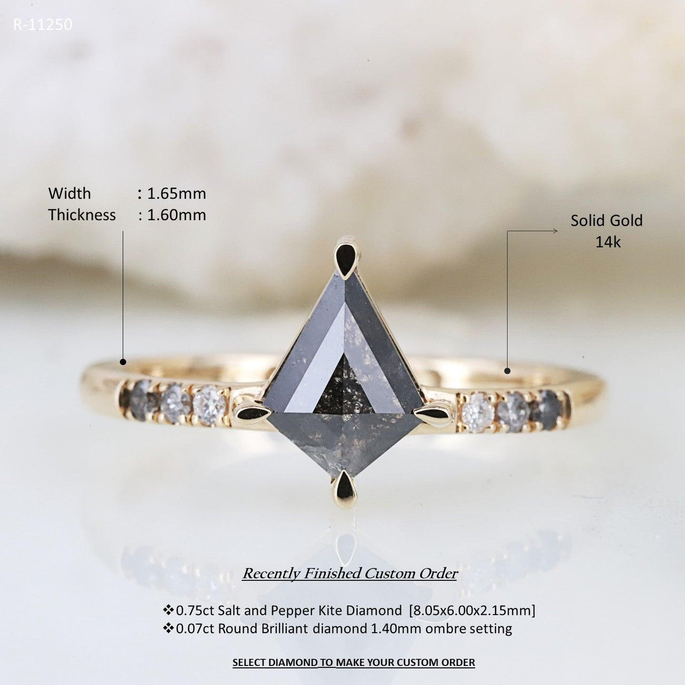 Small Kite Diamond Ring | Salt and Pepper diamond Ring| kite Engagement Ring - Rubysta