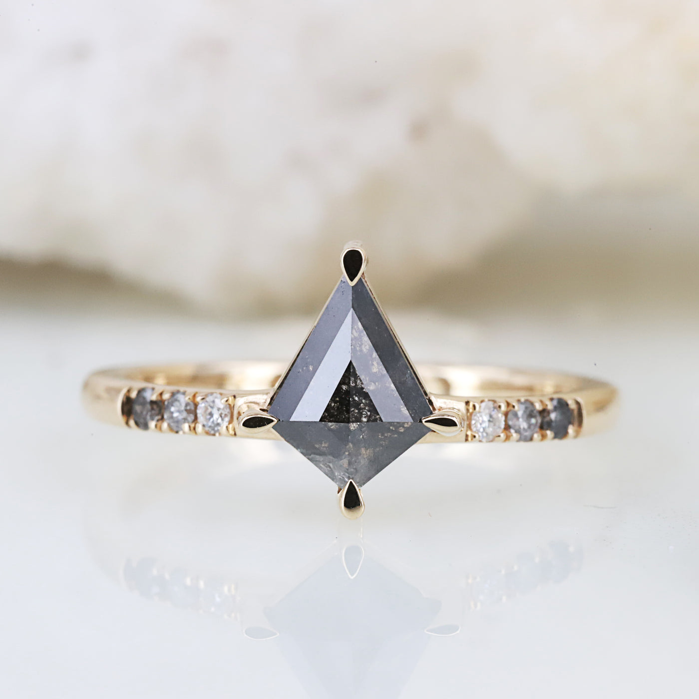 Small Kite Diamond Ring | Salt and Pepper diamond Ring| kite Engagement Ring