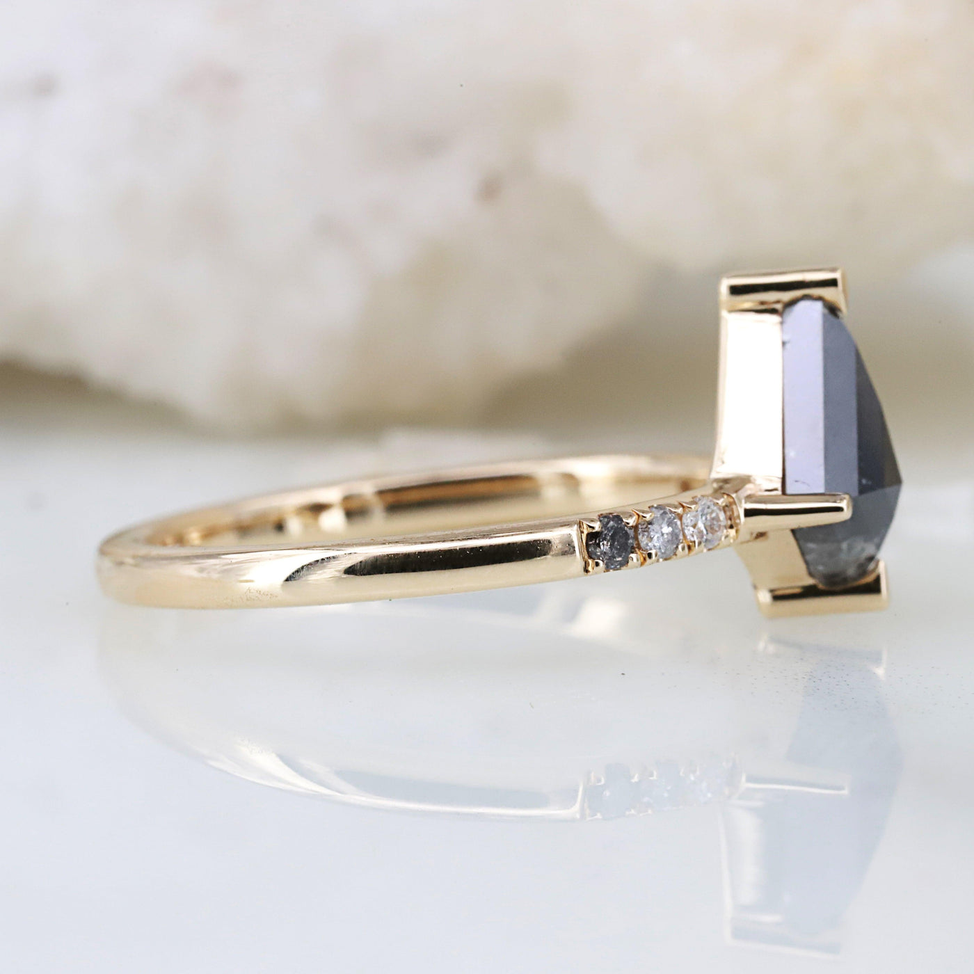 Small Kite Diamond Ring | Salt and Pepper diamond Ring| kite Engagement Ring - Rubysta