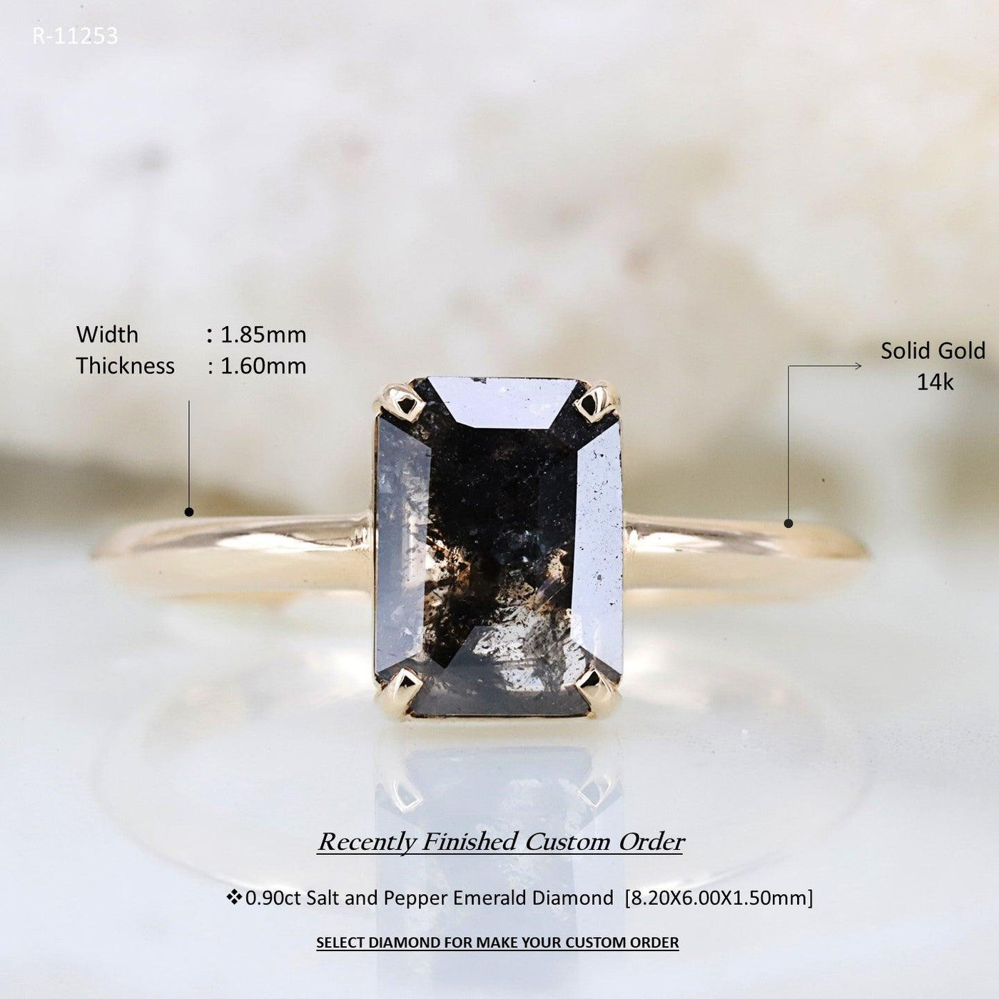 Salt and Pepper Emerald Diamond Ring | Engagement Wedding Promise Ring - Rubysta