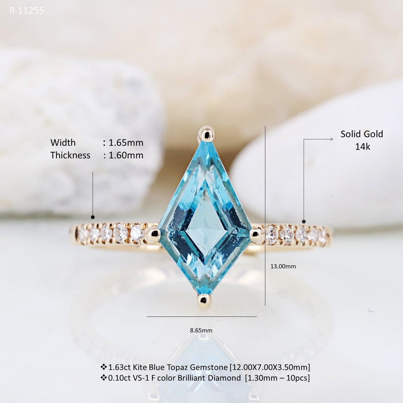 Blue Kite Topaz Ring | Engagement Ring | Kite minimal Ring - Rubysta