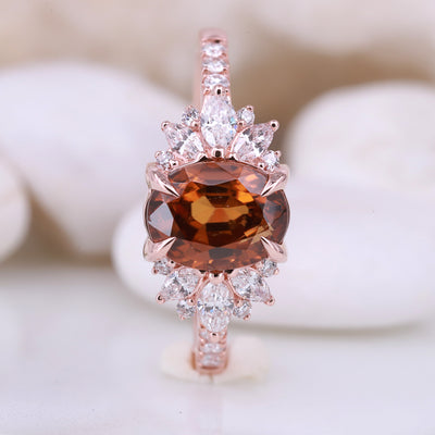 Oval Zircon Gemstone Ring Zircon engagement Wedding ring Clear diamond ring Marquise diamond ring Brown color ring