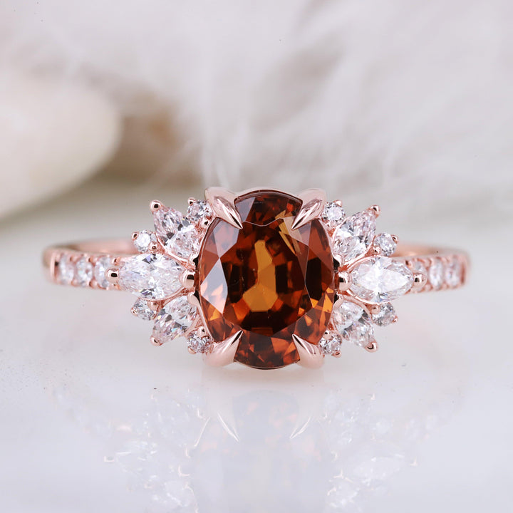 Oval Zircon Gemstone Ring Zircon engagement Wedding ring Clear diamond ring Marquise diamond ring Brown color ring - Rubysta