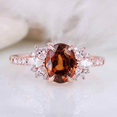 Oval Zircon Gemstone Ring Zircon engagement Wedding ring Clear diamond ring Marquise diamond ring Brown color ring - Rubysta