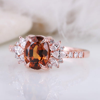 Oval Zircon Gemstone Ring Zircon engagement Wedding ring Clear diamond ring Marquise diamond ring Brown color ring