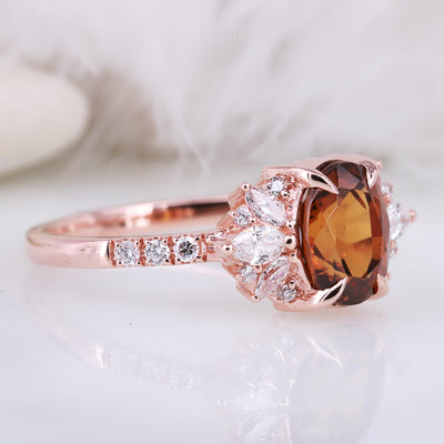 Oval Zircon Gemstone Ring Zircon engagement Wedding ring Clear diamond ring Marquise diamond ring Brown color ring - Rubysta
