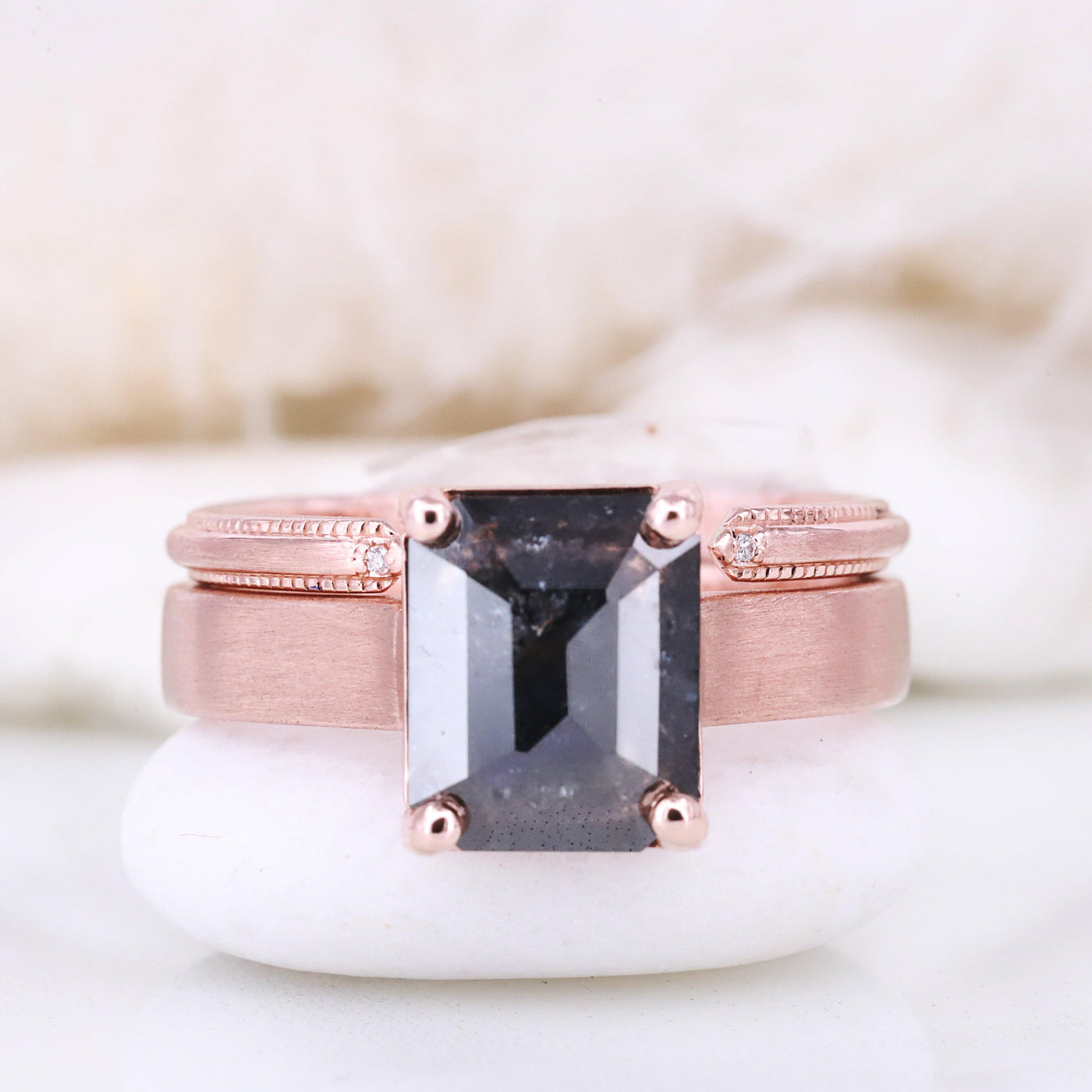 Emerald diamond ring Euro shank ring Matte polished ring Natural diamond ring - Rubysta