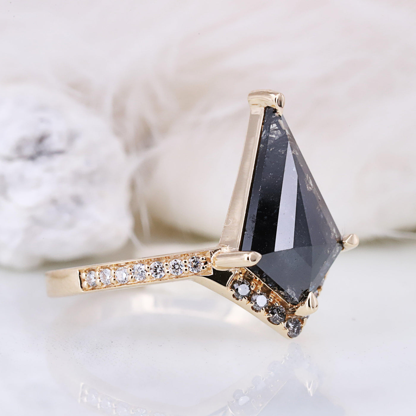 Salt and pepper kite diamond Ring Engagement ring Natural diamond ring - Rubysta