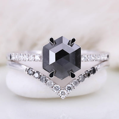 Salt and Pepper Hexagon Diamond Ring Engagement Ring Father in law gift Cheap diamond ring Aesthetic ring - Rubysta