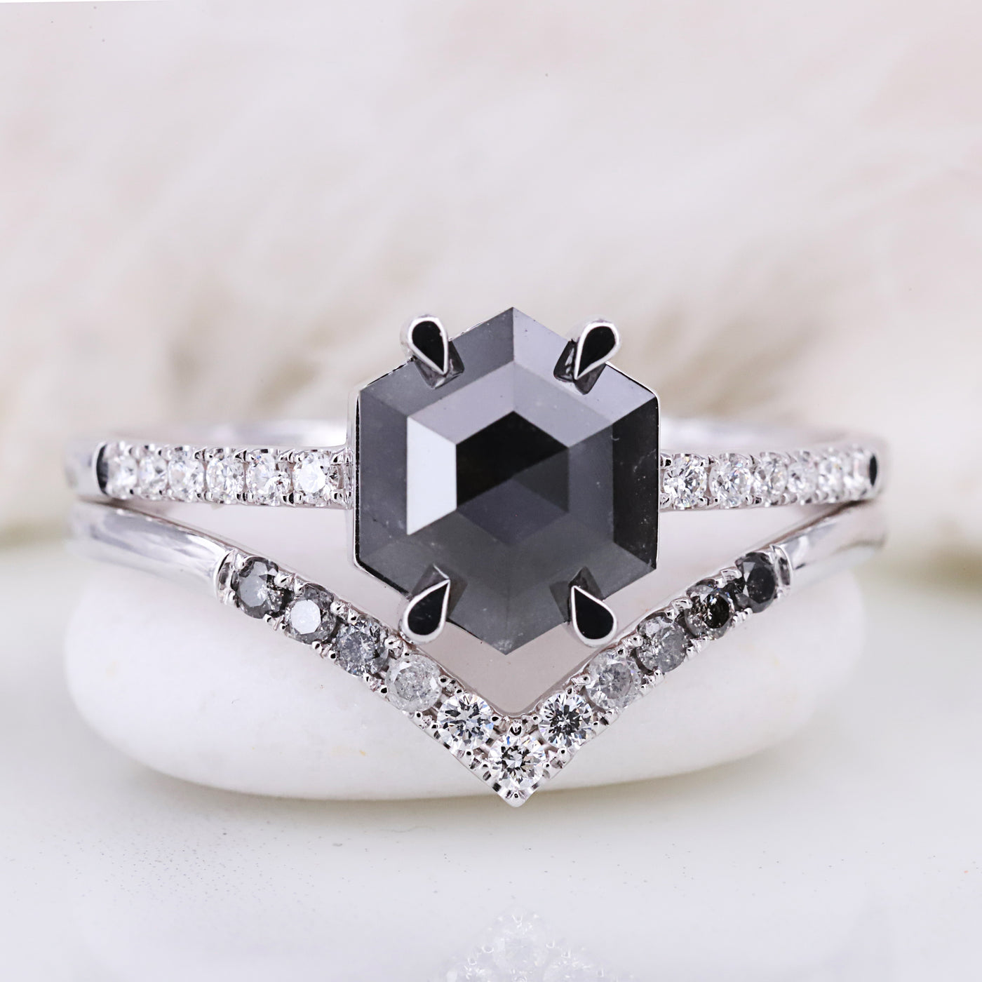 Salt and Pepper Hexagon Diamond Ring Engagement Ring Father in law gift Cheap diamond ring Aesthetic ring