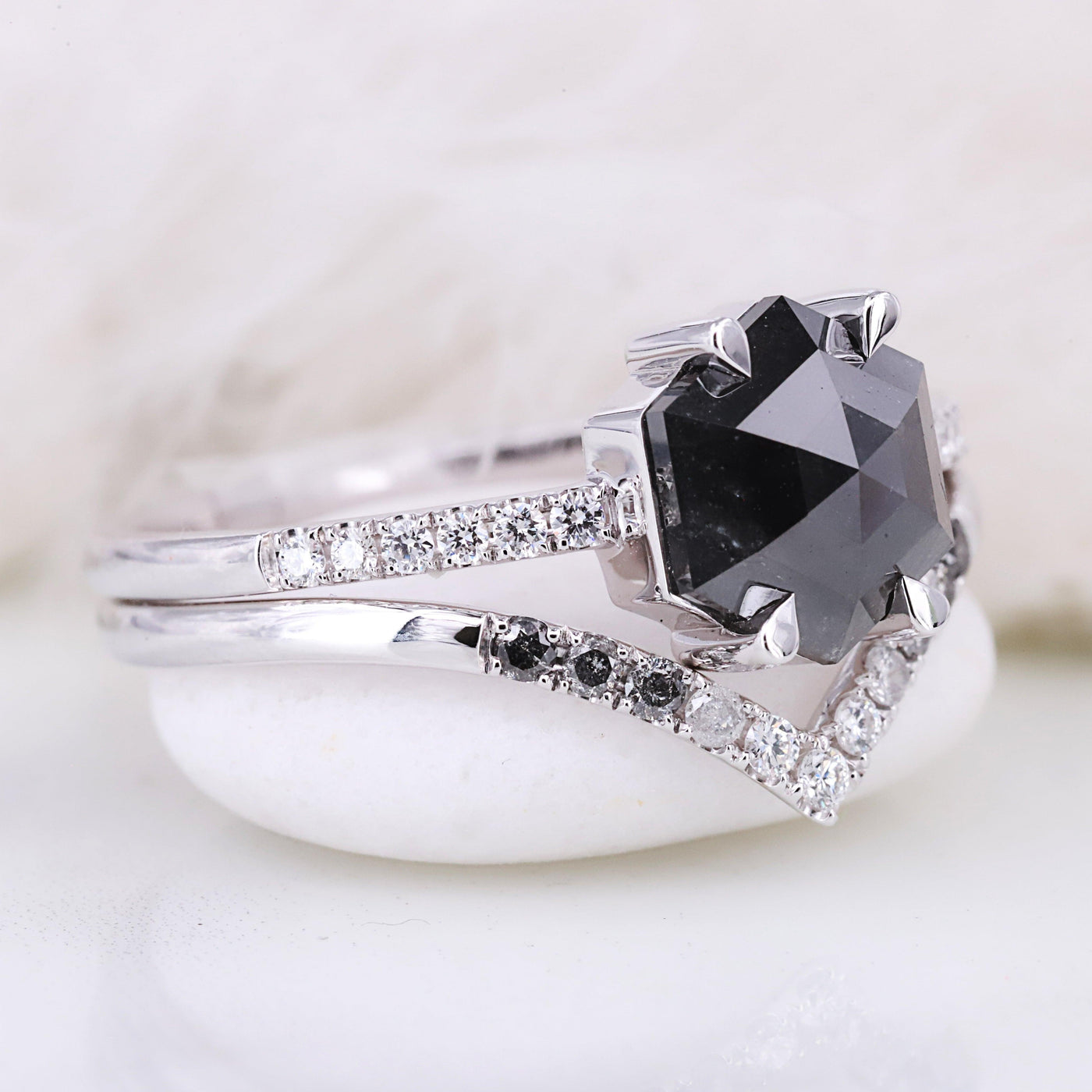 Salt and Pepper Hexagon Diamond Ring Engagement Ring Father in law gift Cheap diamond ring Aesthetic ring - Rubysta