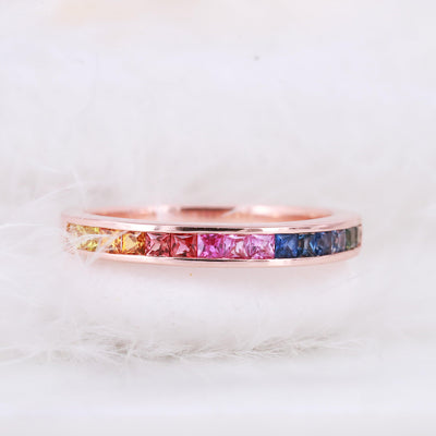 Multi-color Sapphire Ring Rainbow sapphire half eternity ring band fine jewelry - Rubysta