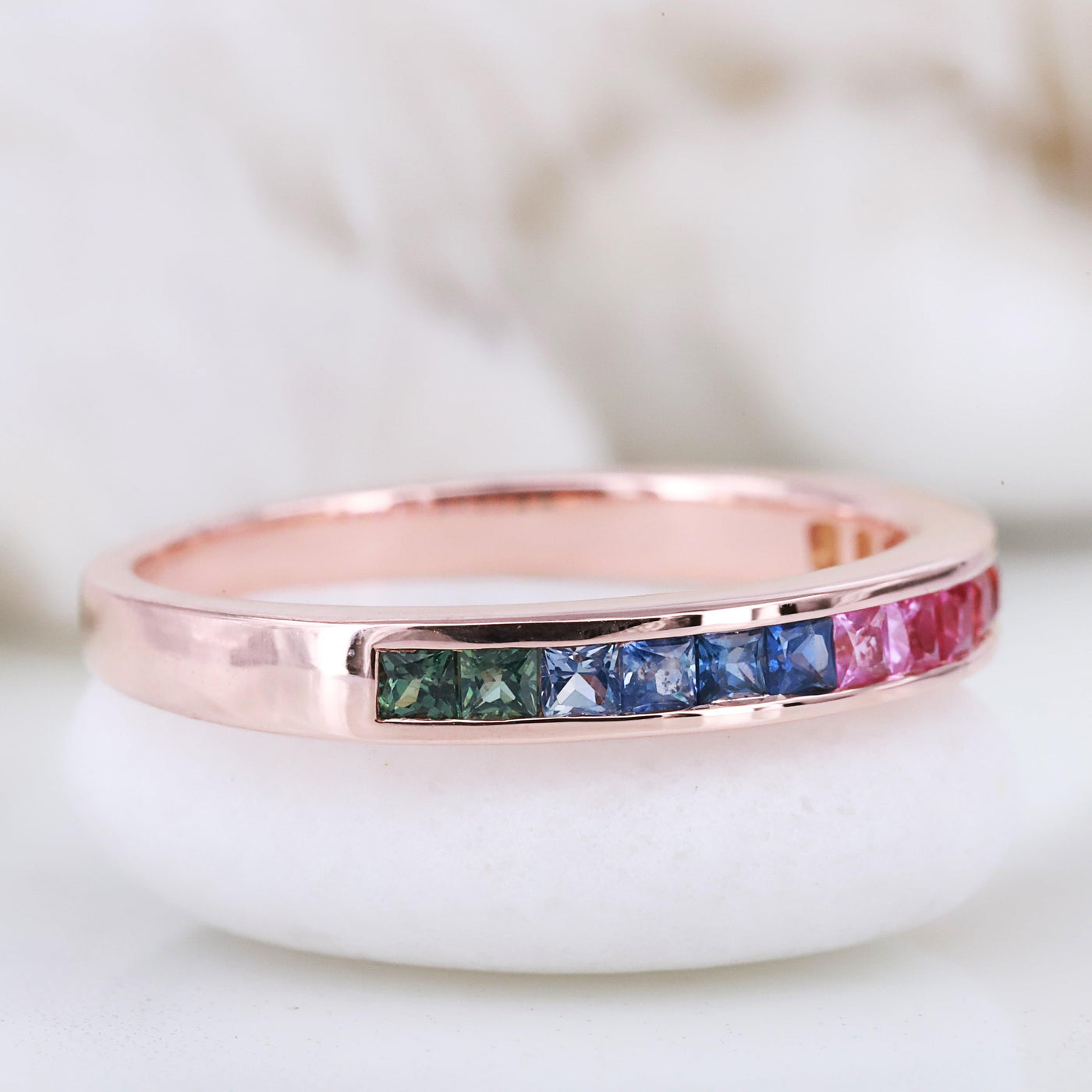Multi-color Sapphire Ring Rainbow sapphire half eternity ring band fine jewelry - Rubysta