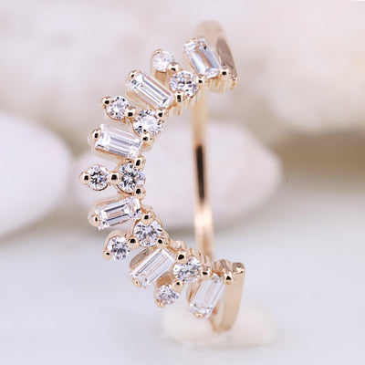 Engagement ring baguette diamond stacking band mood rings promise rings for couples clear diamond wedding ring - Rubysta