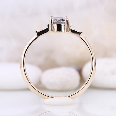 Salt and pepper Brilliant round diamond ring Baguette ring Engagement ring