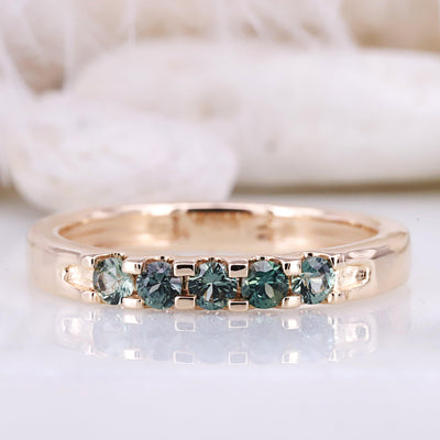 Teal sapphire ring Sapphire wedding band Engagement ring Shared prongs ring - Rubysta