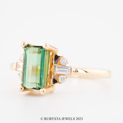 Tourmaline Ring, Green Emerald Ring, 14K Solid Gold Ring, Unique Engagement Ring, Gift for Her - Rubysta