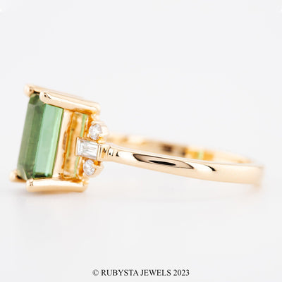 Tourmaline Ring, Green Emerald Ring, 14K Solid Gold Ring, Unique Engagement Ring, Gift for Her - Rubysta - Rubysta